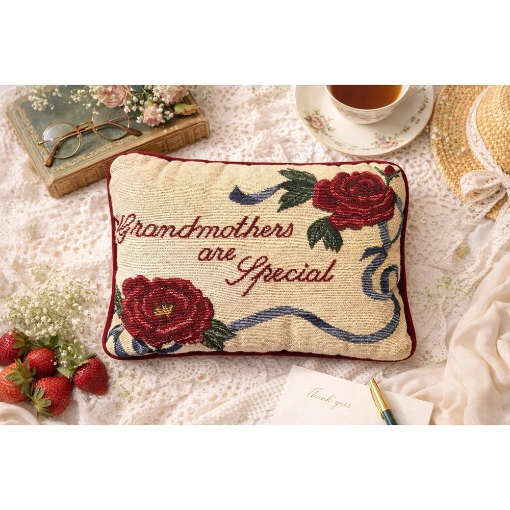 Vintage Needlepoint Pillow Cottagecore Granny Chic Pregnancy Announcement‎ 8x11